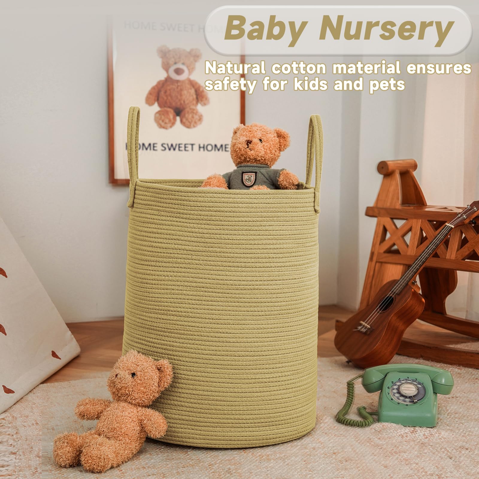 JMvicyroam cotton rope hamper demonstrates nursery storage with natural, plastic-free appeal