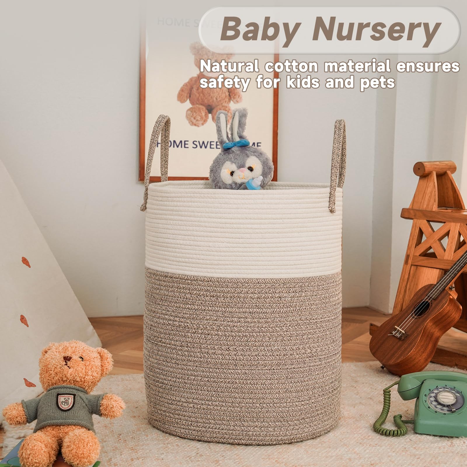 JMvicyroam cotton rope storage basket closeup shows natural handmade quality for stylish organization.
