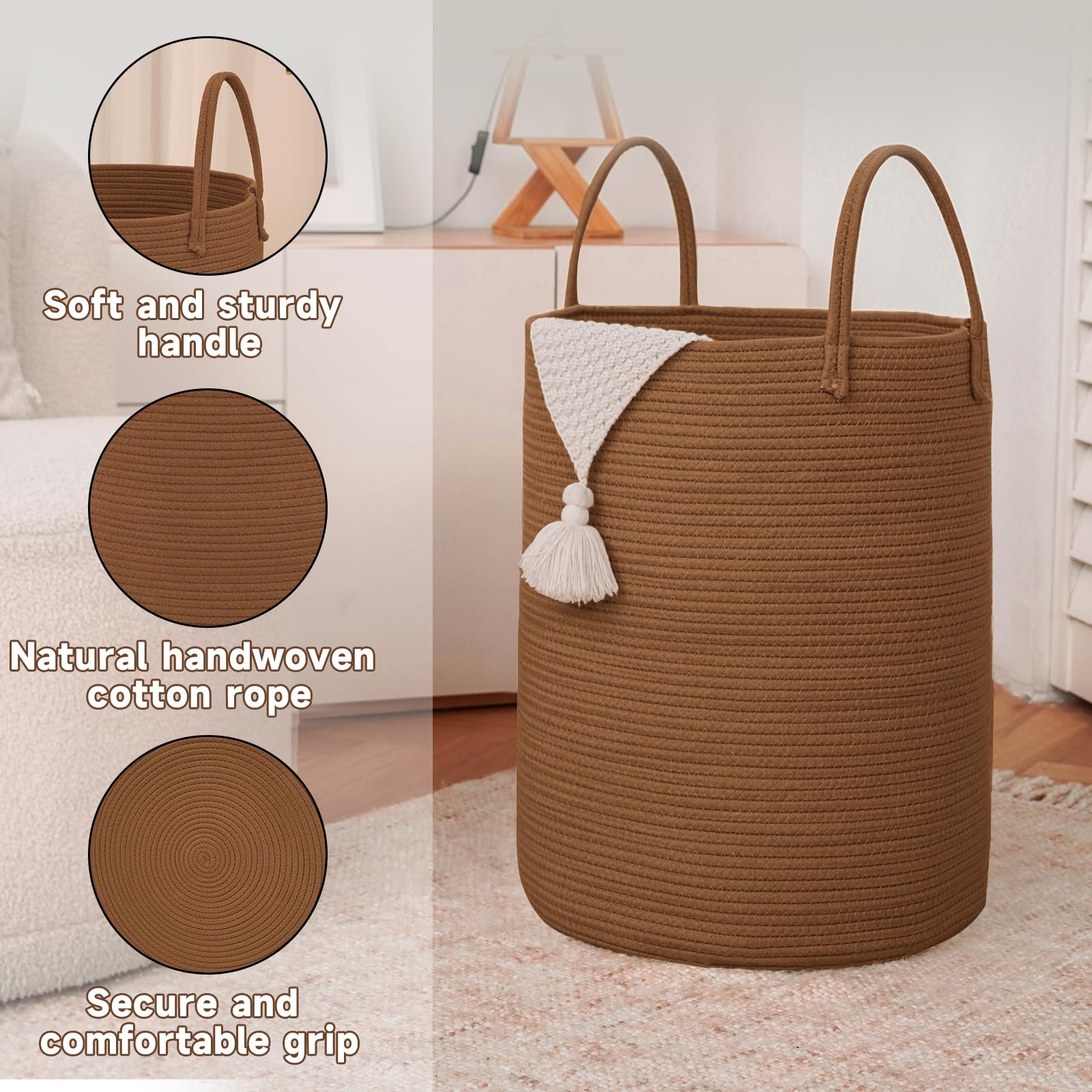 JMvicyroam decorative hamper enhances living room decor and organization.