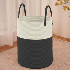 JMvicyroam large woven laundry basket 80L front view for stylish storage of blankets and toys