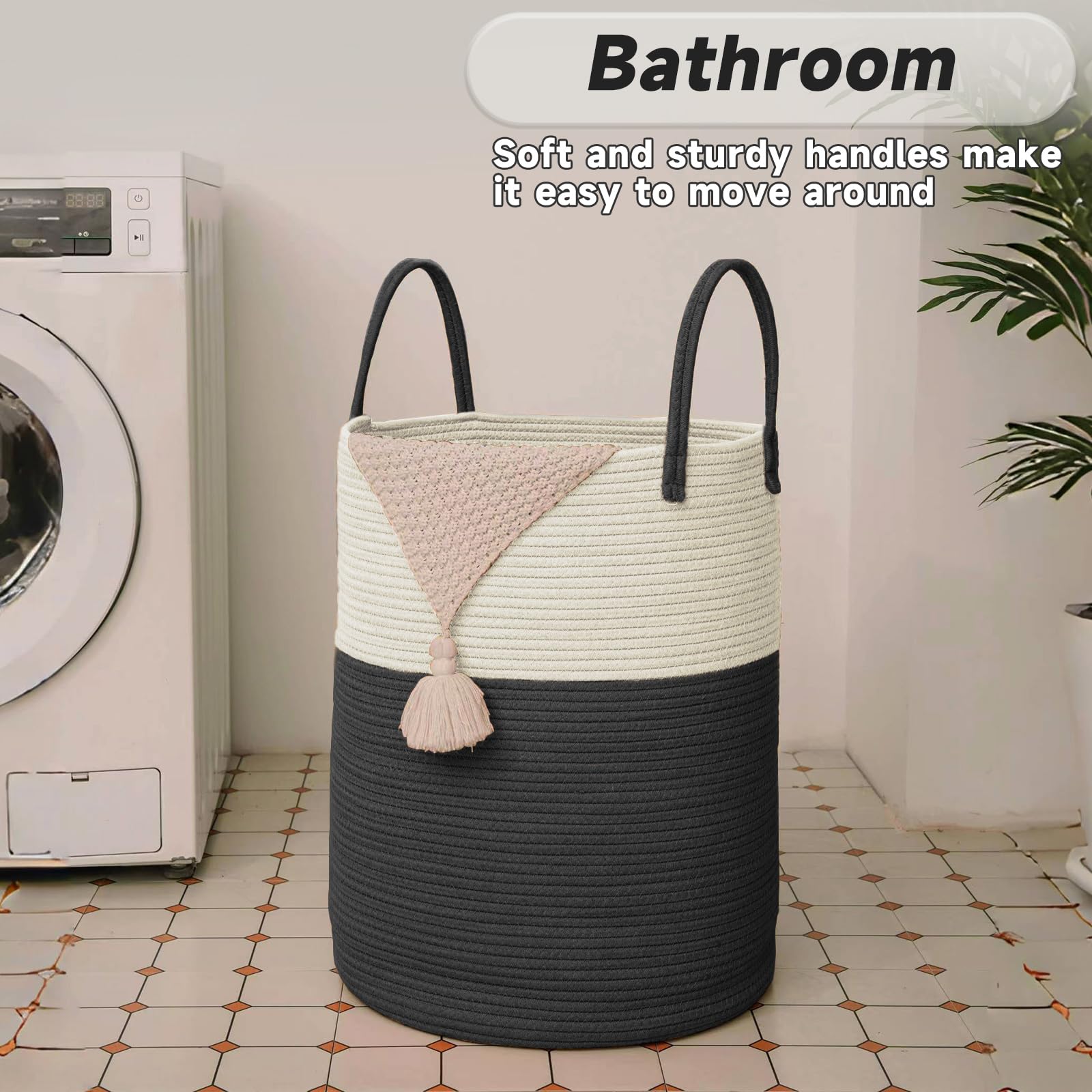 JMvicyroam large woven laundry basket 80L in living room doubles as decor and storage