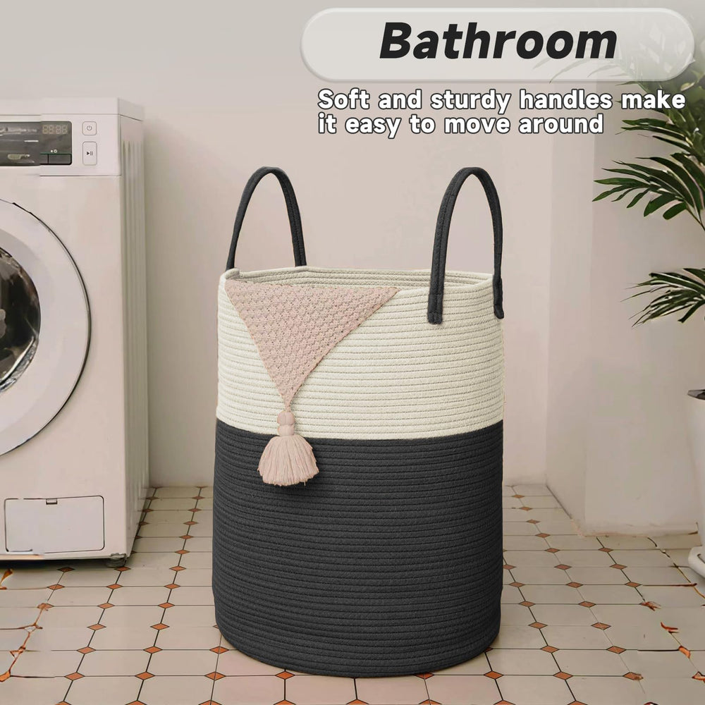 JMvicyroam large woven laundry basket 80L in living room doubles as decor and storage
