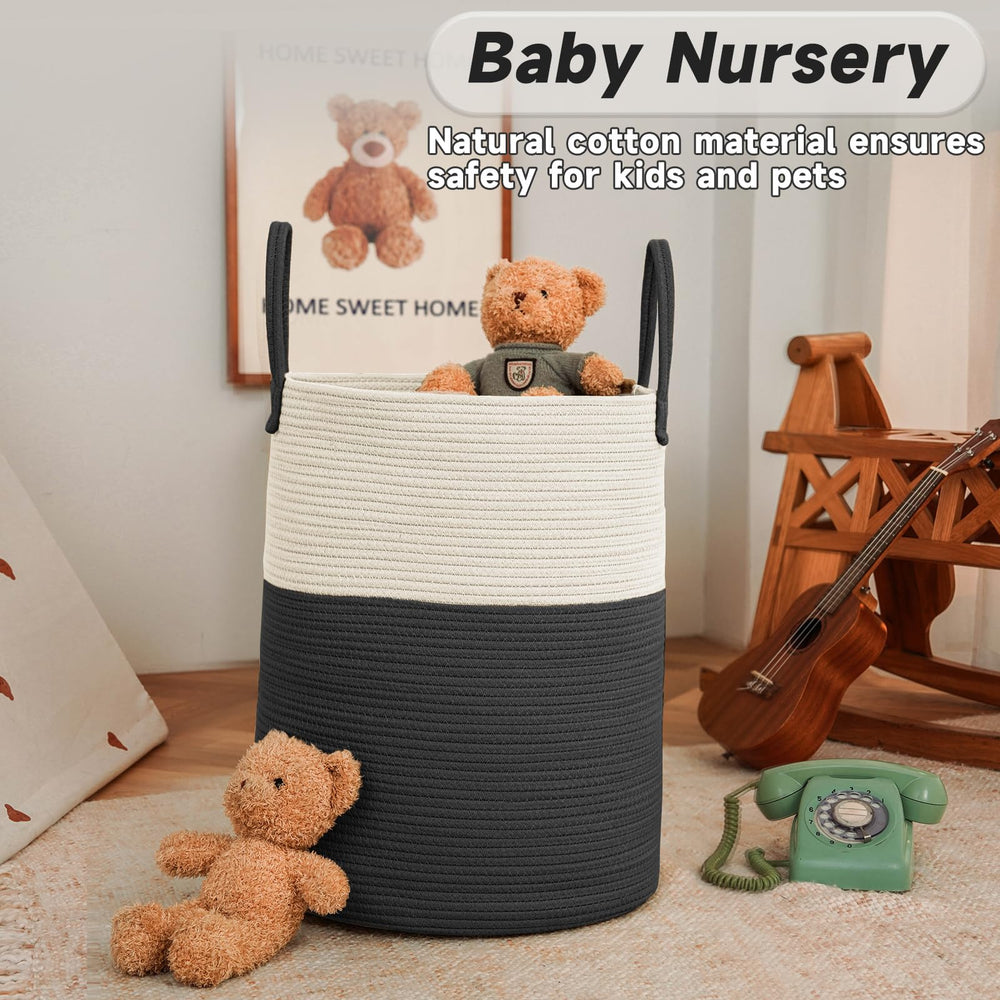JMvicyroam large woven laundry basket 80L side view fits in narrow spaces, hides clutter