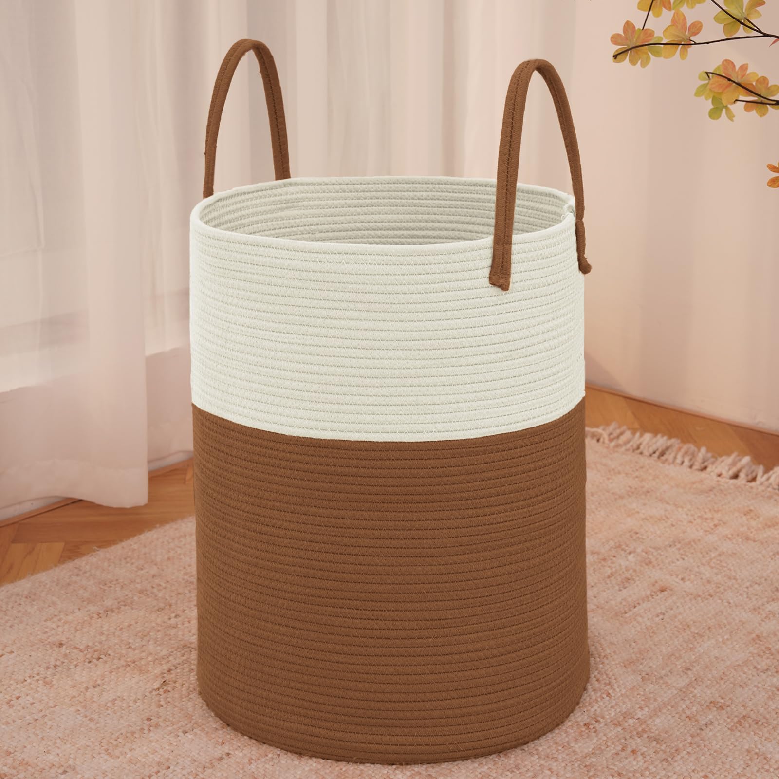 JMvicyroam large woven laundry basket with 80L capacity for blankets and clothes.