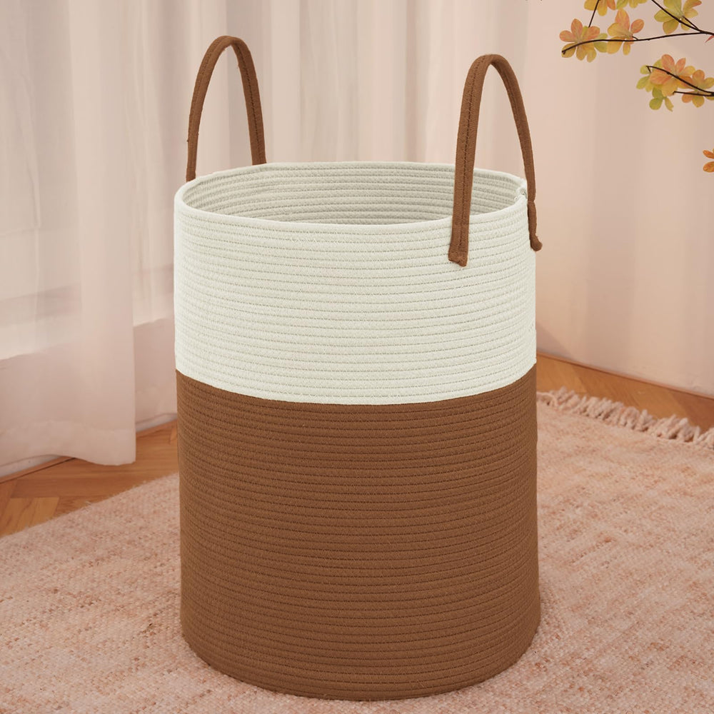 JMvicyroam large woven laundry basket with 80L capacity for blankets and clothes.