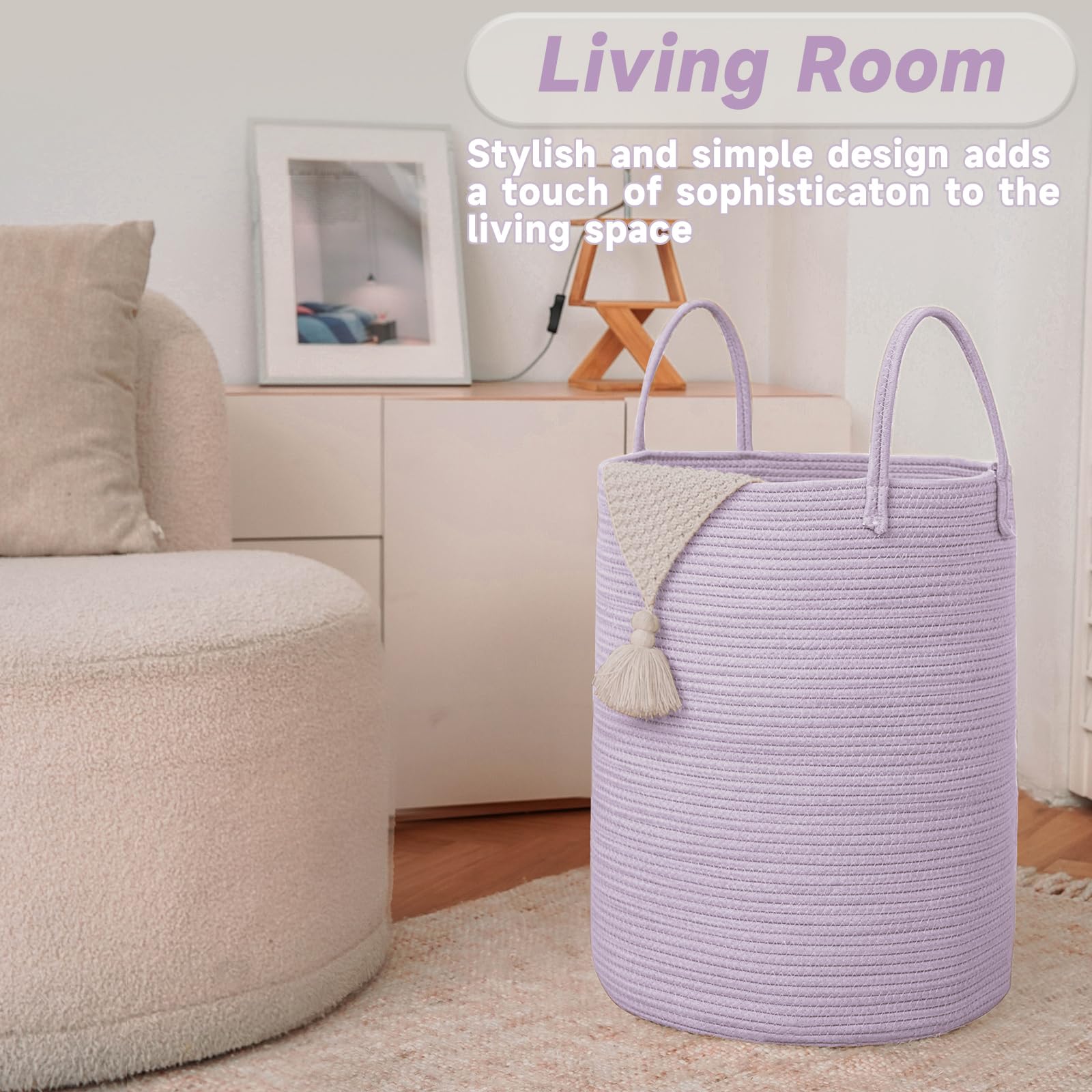 JMvicyroam large woven laundry basket filled-toy storage demonstrates versatile living room organization.