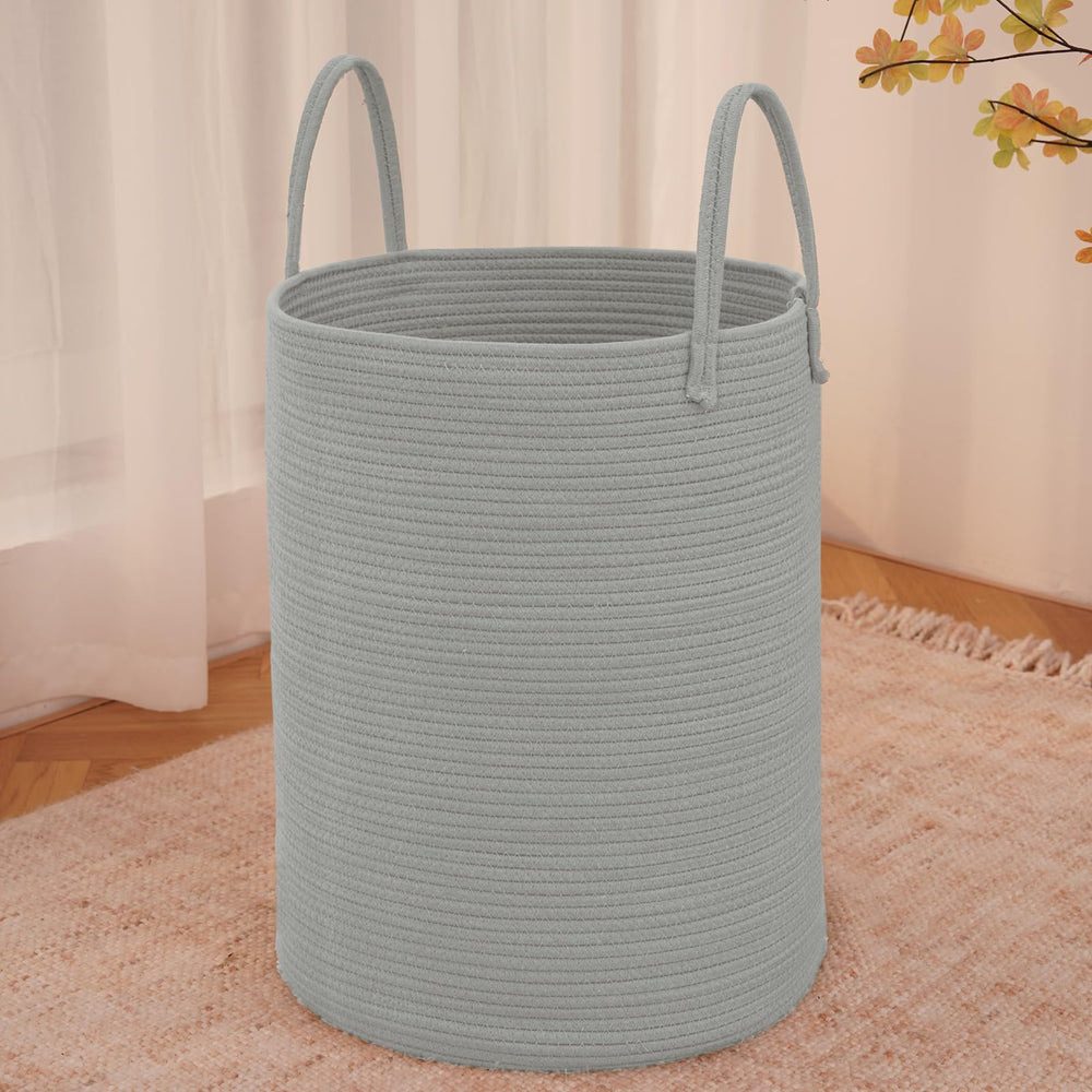 JMvicyroam large woven laundry basket grey front view showing ample capacity