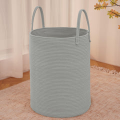 JMvicyroam large woven laundry basket grey, front view for spacious storage.