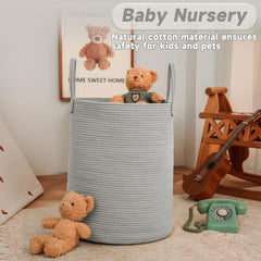 JMvicyroam large woven laundry basket grey side view with sturdy handles