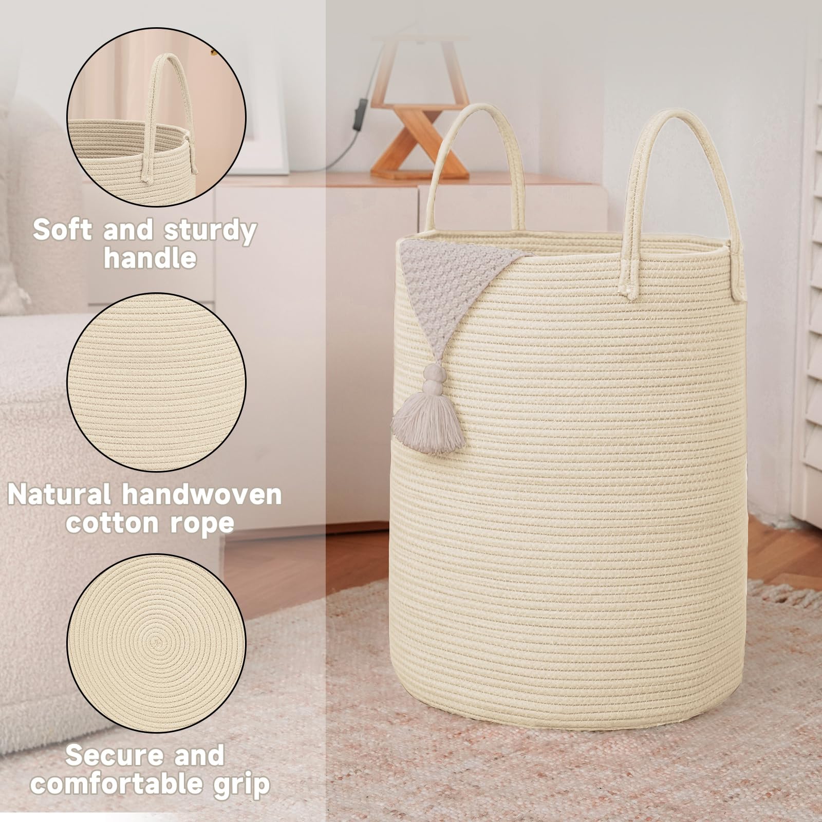 JMvicyroam natural cotton rope basket suitable for safe family use.