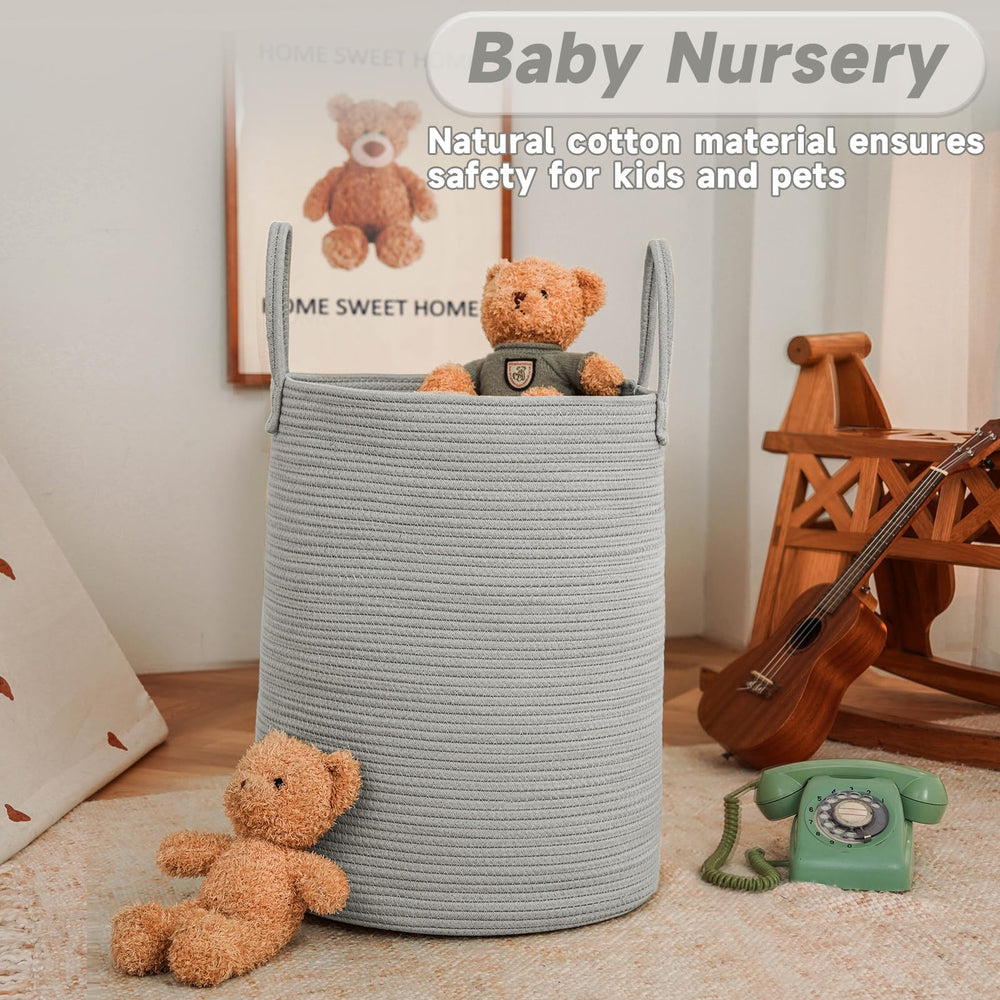 JMvicyroam laundry basket handle detail highlights soft grip and kid-friendly design.