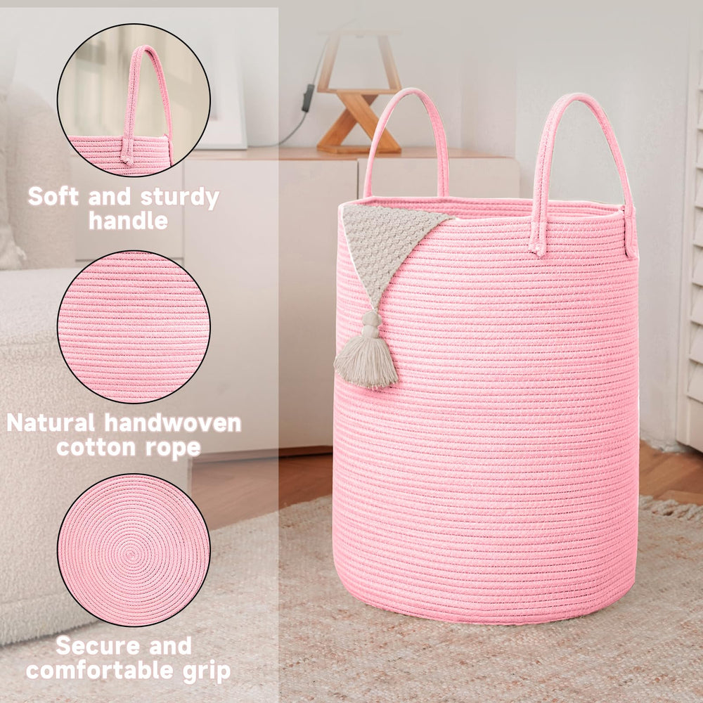 JMvicyroam pink-bathroom-towels basket keeps towels and essentials tidy