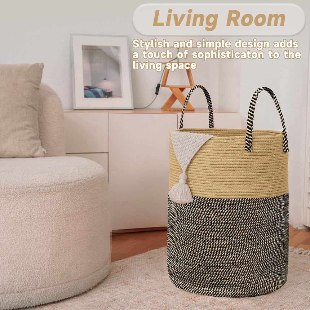JMvicyroam nursery hamper in living room setup demonstrates versatile storage.