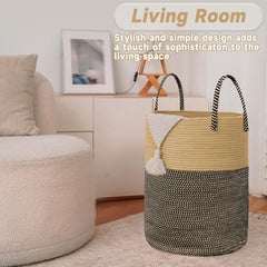 JMvicyroam nursery hamper in living room setup demonstrates versatile storage.