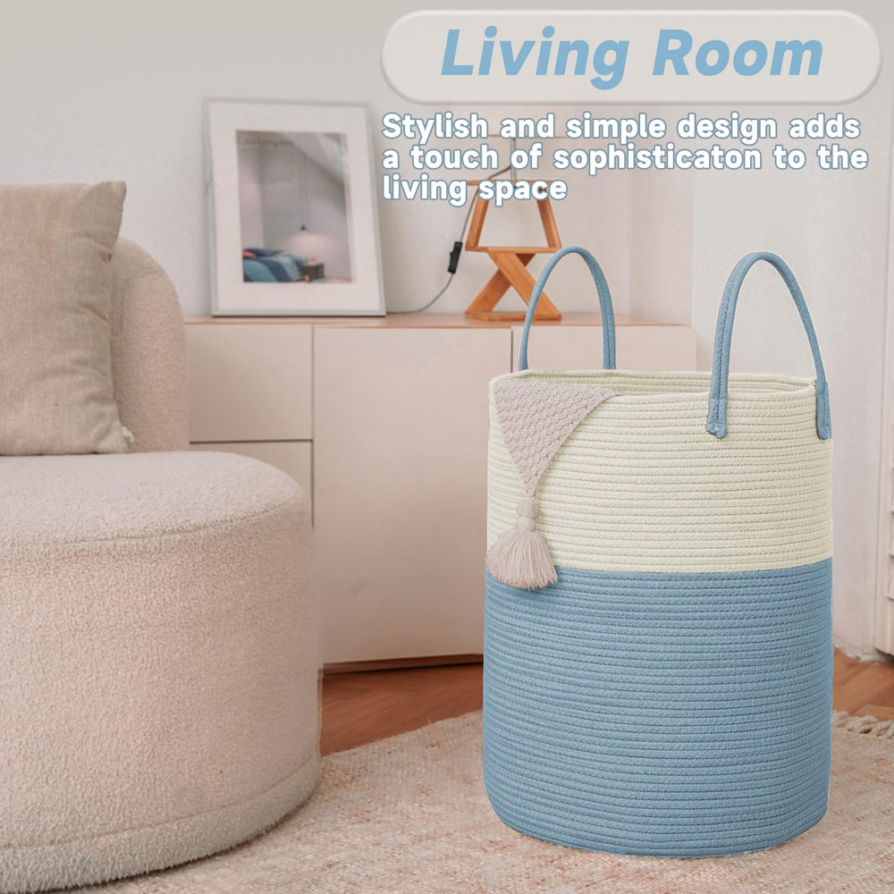 JMvicyroam multipurpose basket in a living room for toys and essentials.