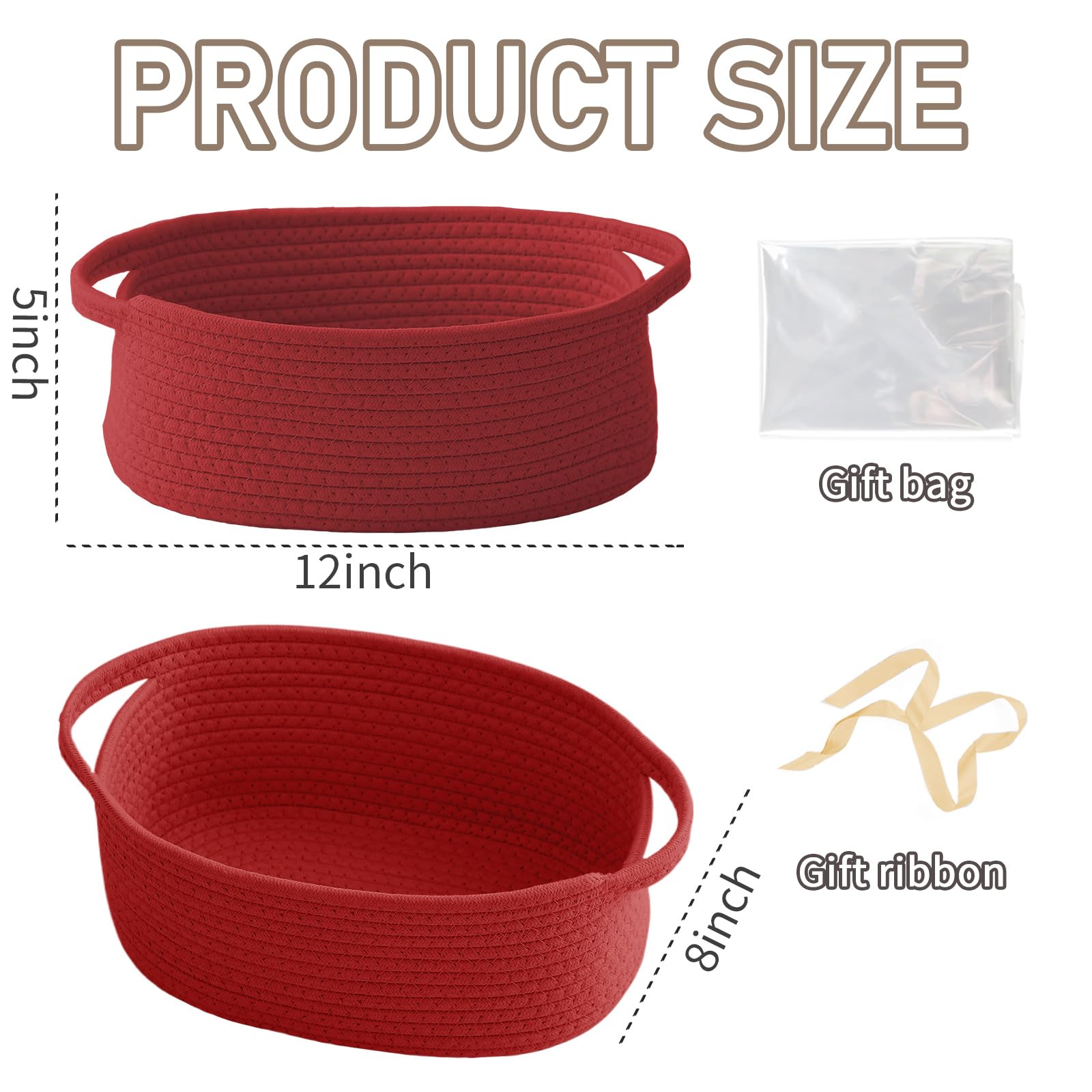JMvicyroam small rope bin with handles in red, easy to move