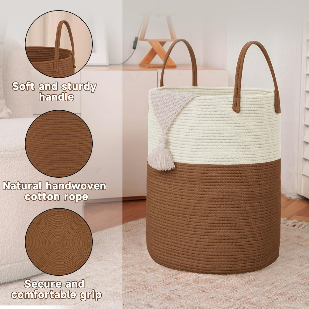 JMvicyroam white and brown nursery hamper complements living spaces and playrooms.