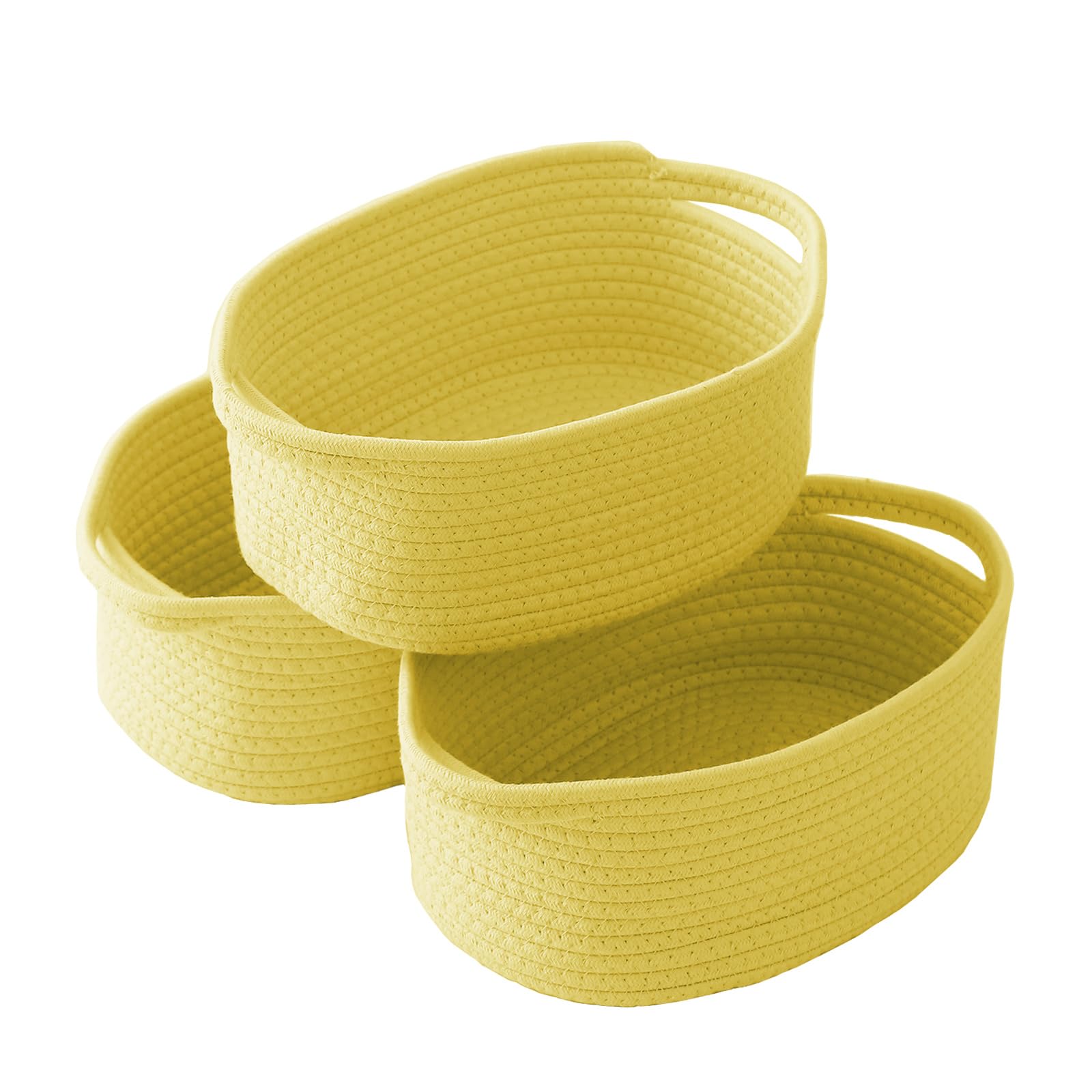 JMvicyroam woven basket set in yellow on shelf for organization