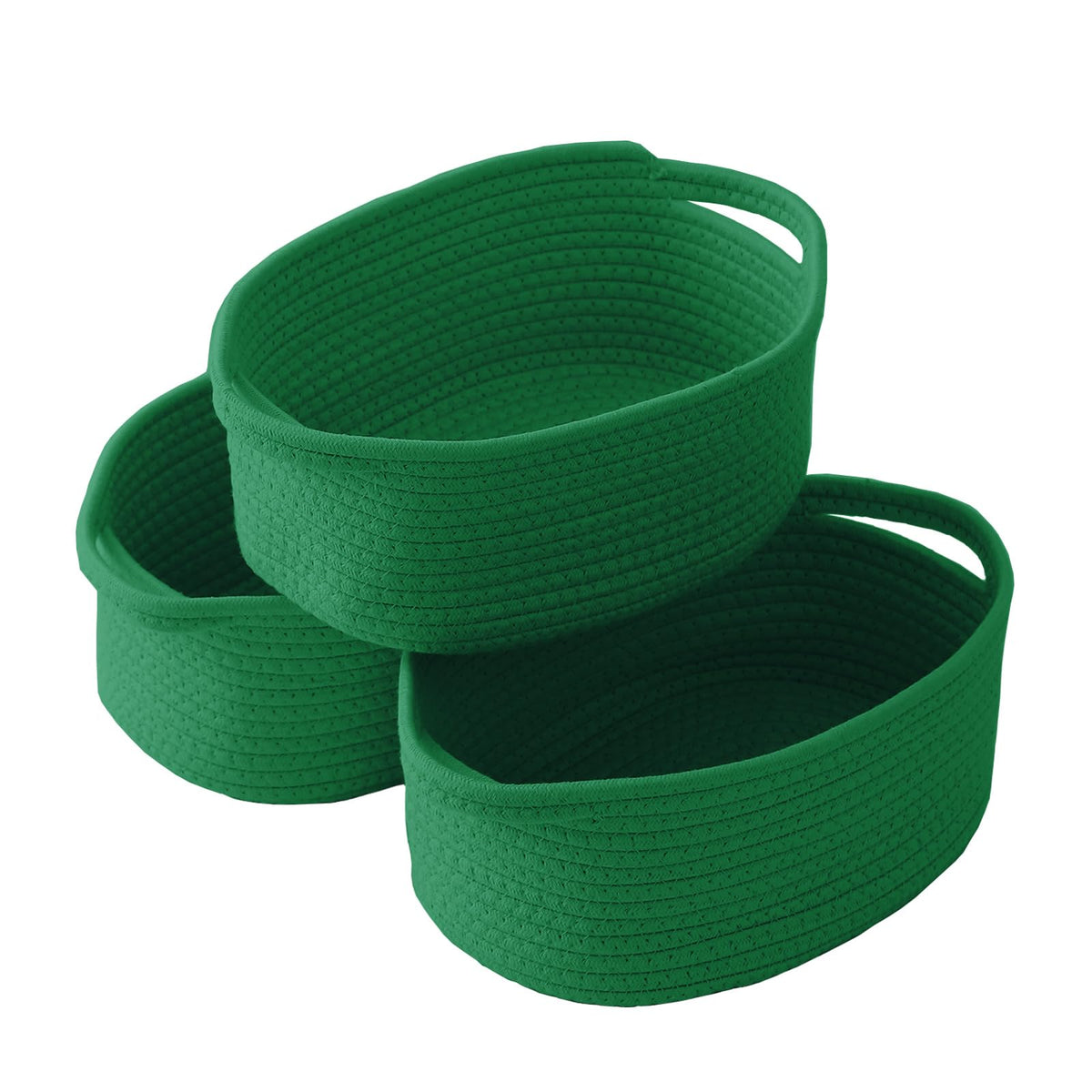 JMvicyroam woven basket small green 3-pack front view for compact organization and closet shelving