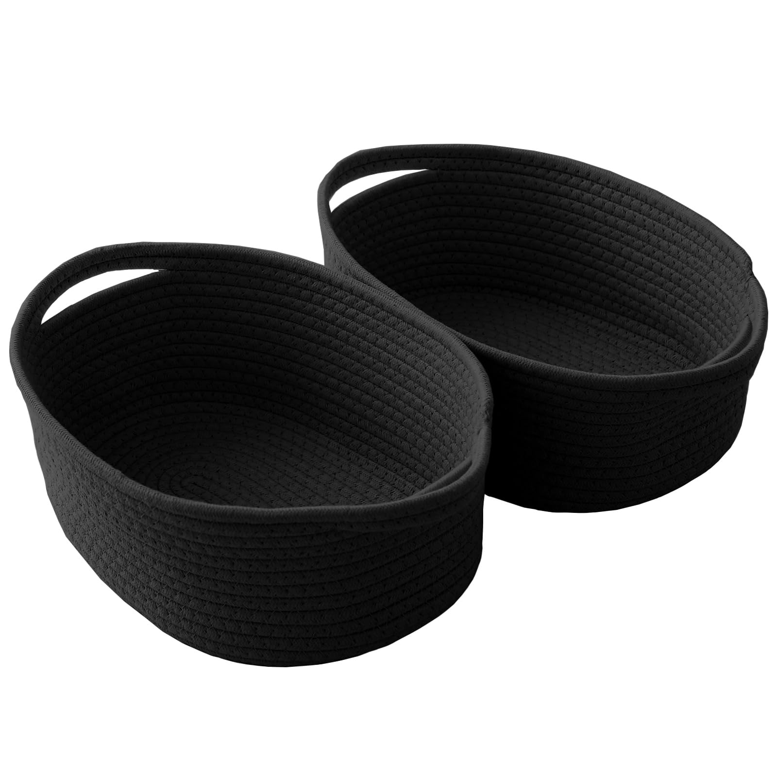 JMvicyroam woven basket with handles for compact shelf organization.