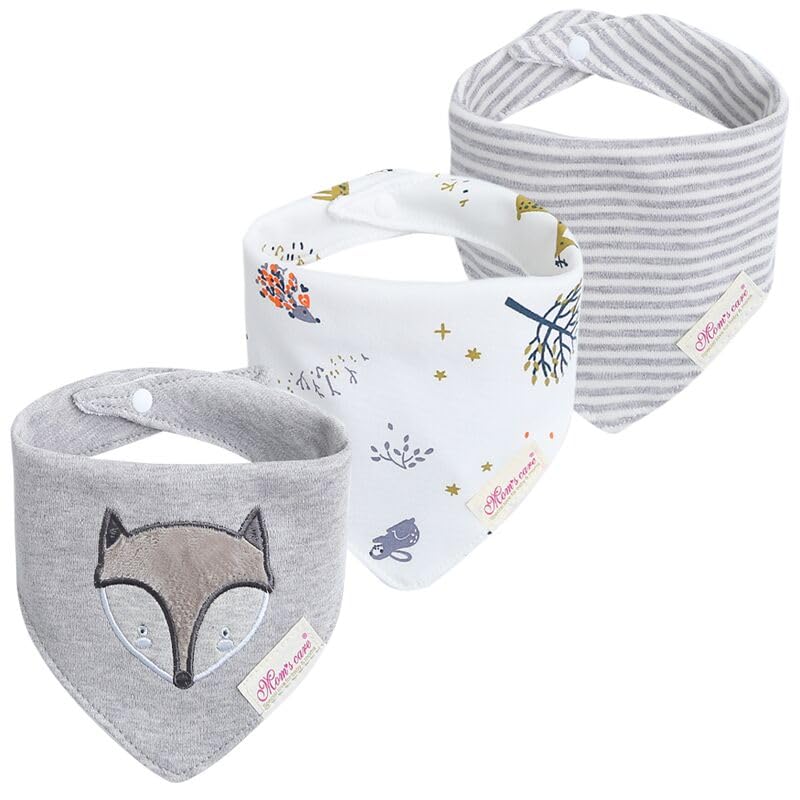 JN&LULU 3-pack newborn bibs in grey fox safeguard outfits during drool while staying soft and easy to wash.