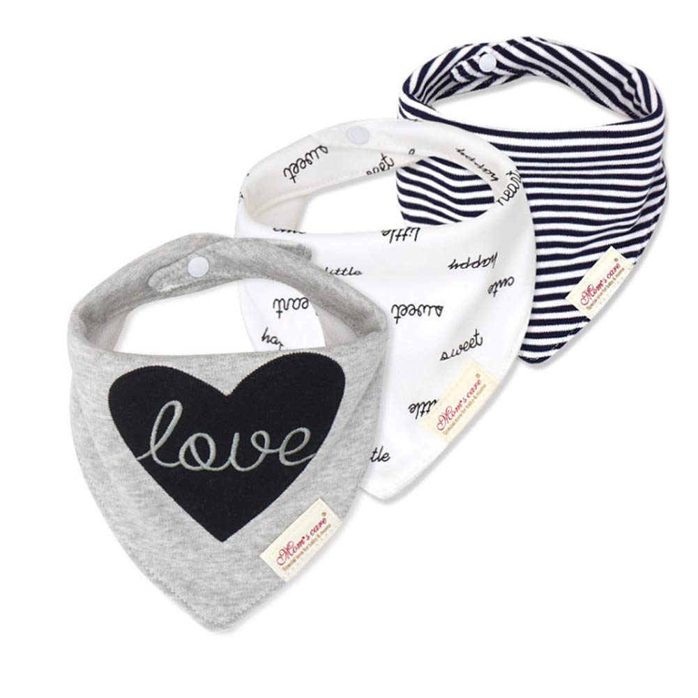 JN&LULU 3-pack baby bandana bibs keep drool tidy with adjustable snaps