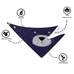 JN&LULU navy bear baby bib wash-friendly set simplifies quick cleanups after meals.