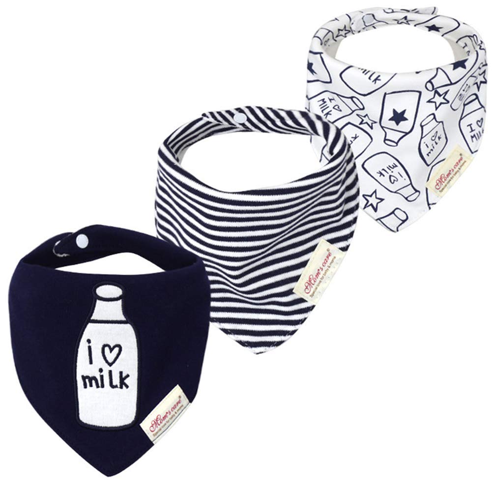 JN&LULU pack of 3 bibs with cute patterns keeps baby's outfits clean during drool.