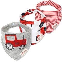 JN&LULU tractor bandana bib set viewed together for versatile everyday wear.