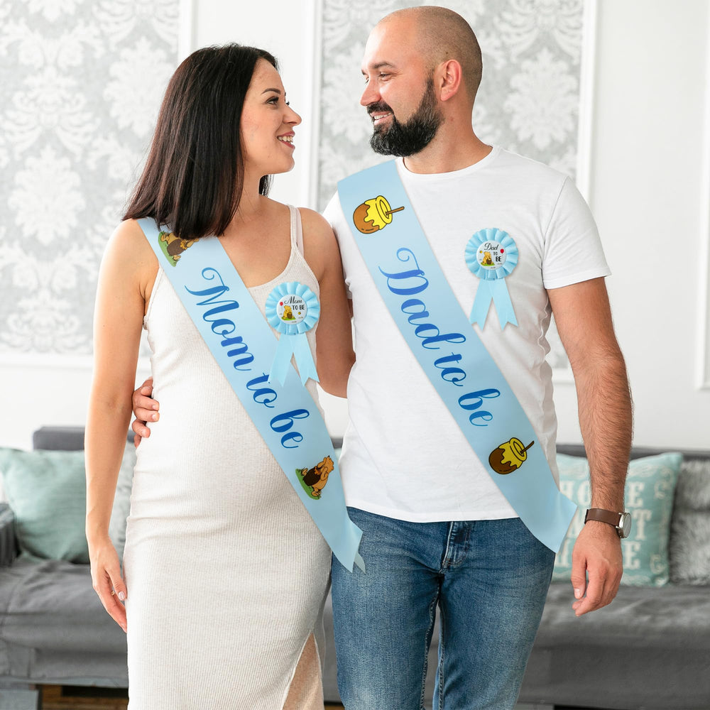 Jnothmore Winnie bear-theme sash blue for coordinated baby shower outfits