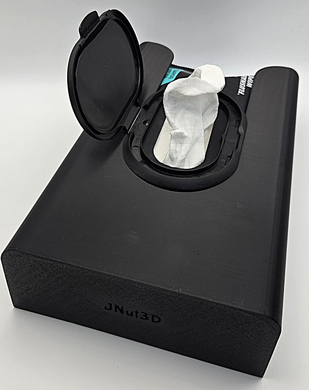 JNut3D closet-ready dispenser black keeps wipes hidden yet in reach for tidy spaces