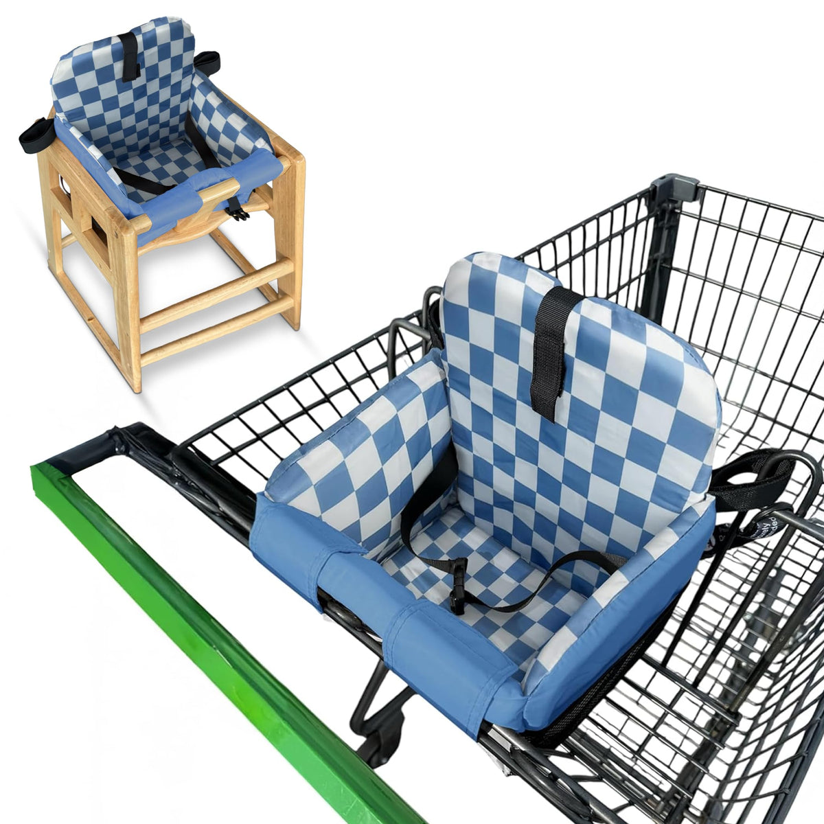 JoSeat shopping cart cover blue checkered front view showing protective surface