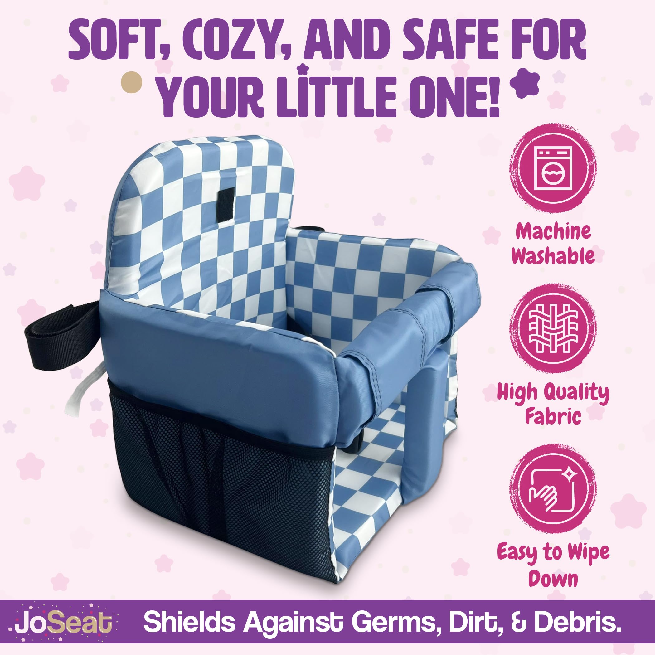 JoSeat multi-use cover ready for high chair or park swing applications