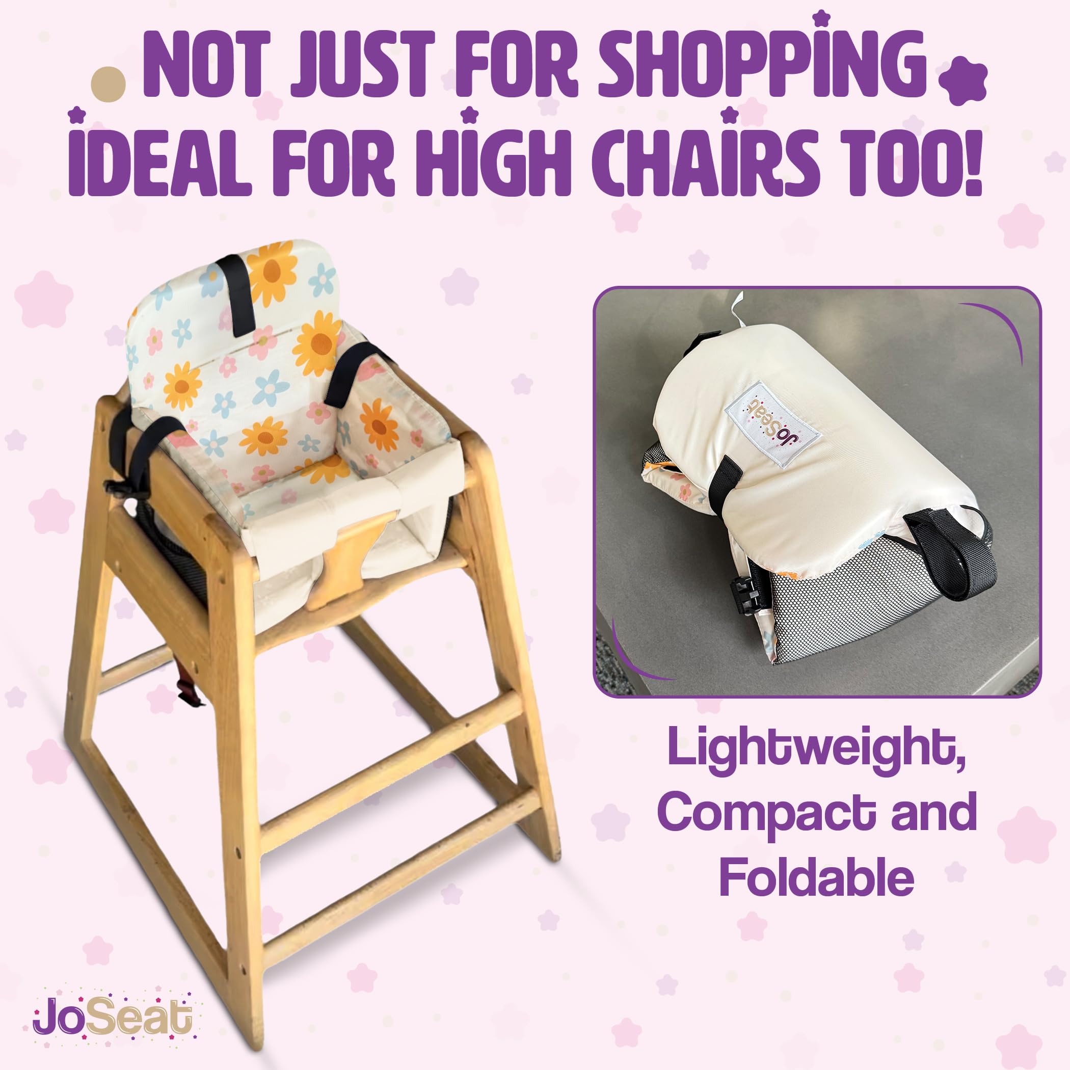 JoSeat cover's waterproof lining protects against spills during shopping