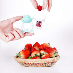 Jochebed cyan feeder with comfortable grip for little hands during meals.