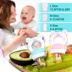 Jochebed fresh food feeder with removable silicone pouches for easy cleaning.