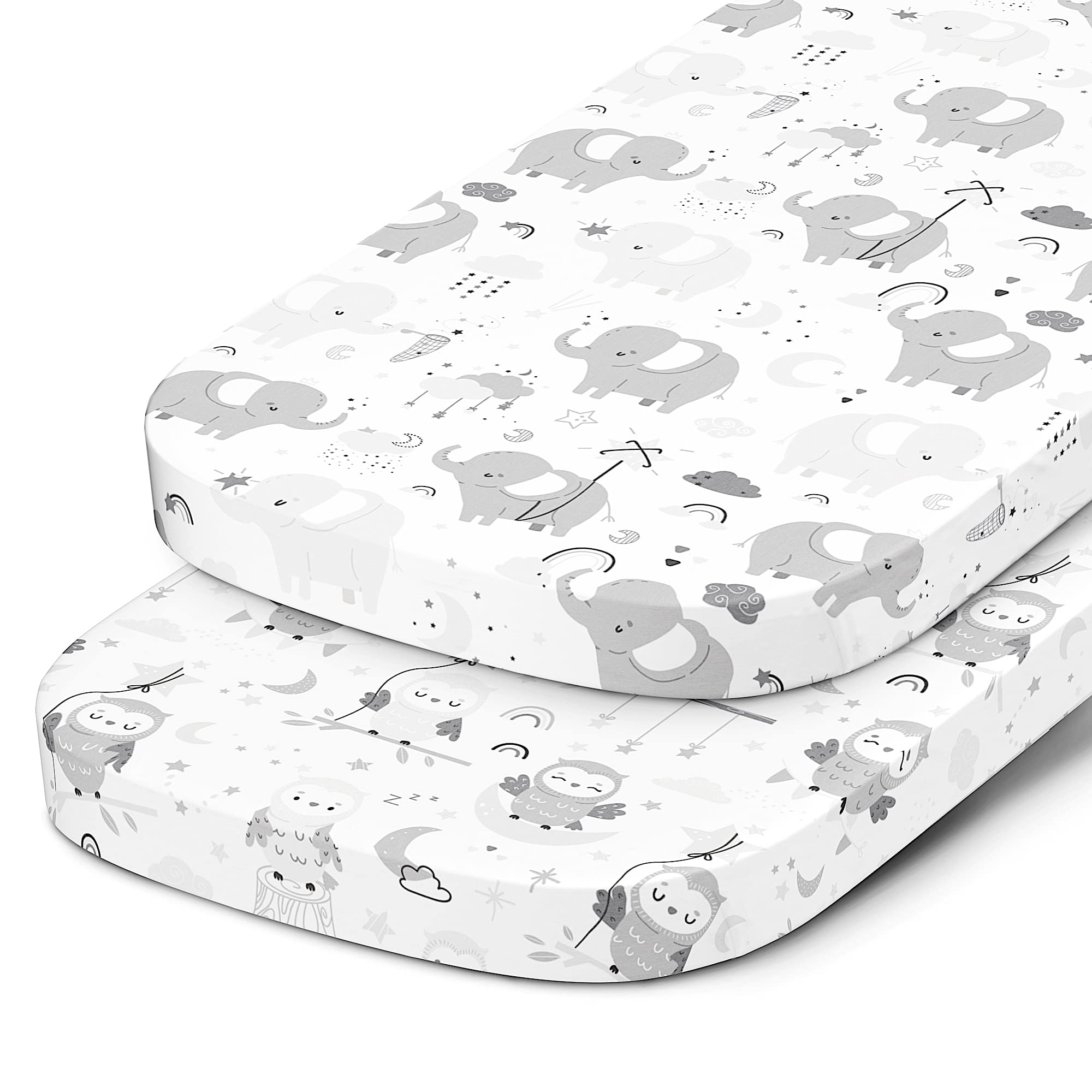 Joey and Joan bassinet sheets 19x32 in grey stars elephants feel soft and cozy for baby