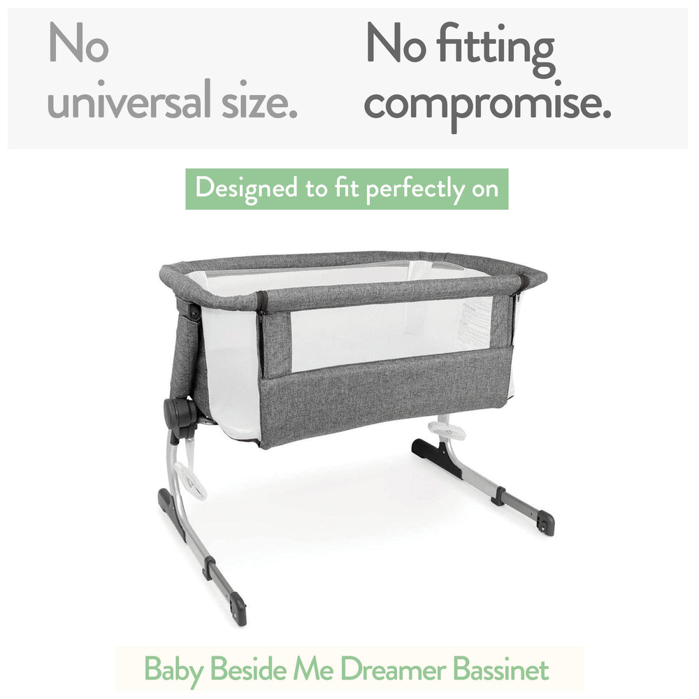 Joey + Joan fitted bassinet sheet delivers a snug slip-free Beside-Me Dreamer fit.