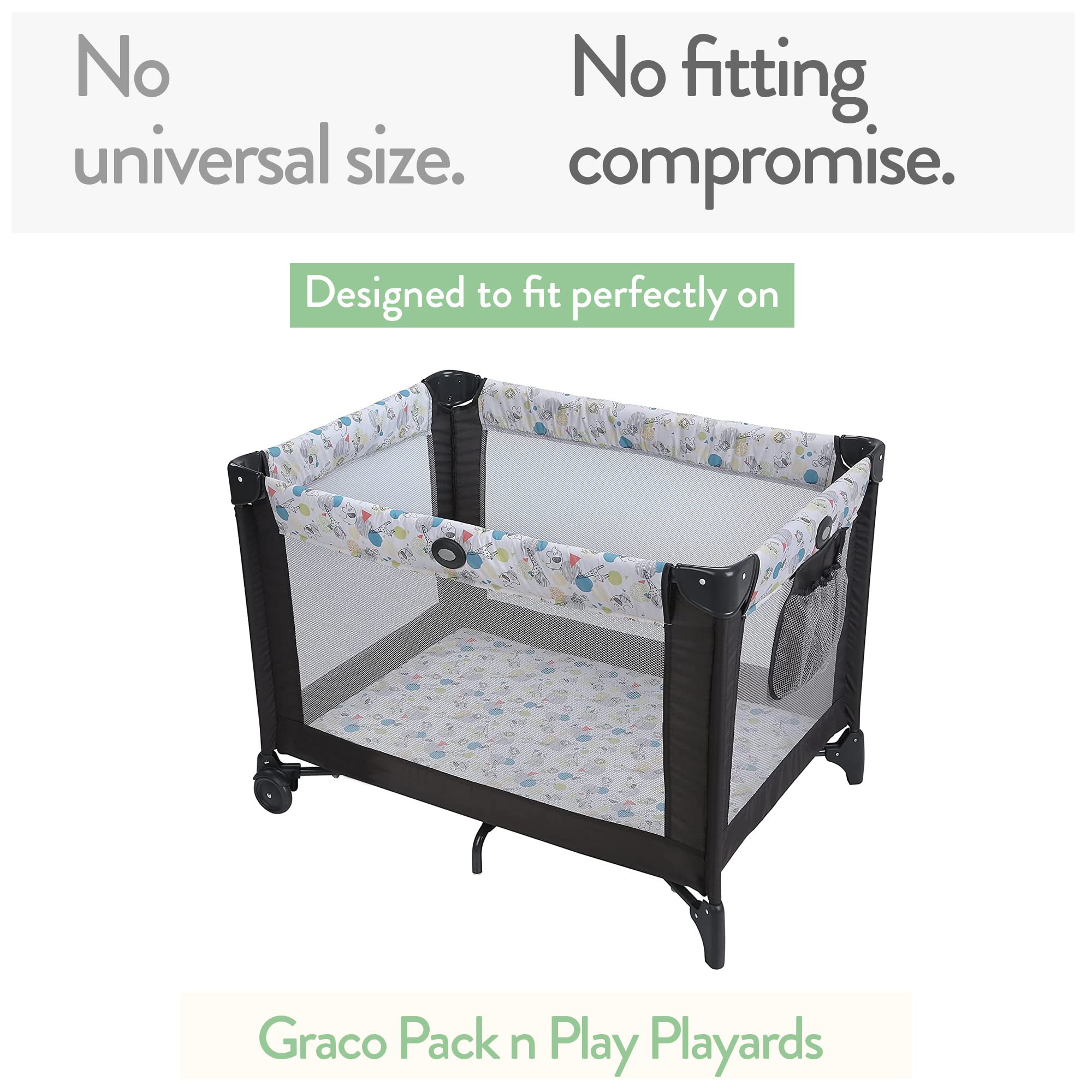Joey + Joan pack-n-play sheets fitted on 27x39 mattress offer a snug, stay-on fit.