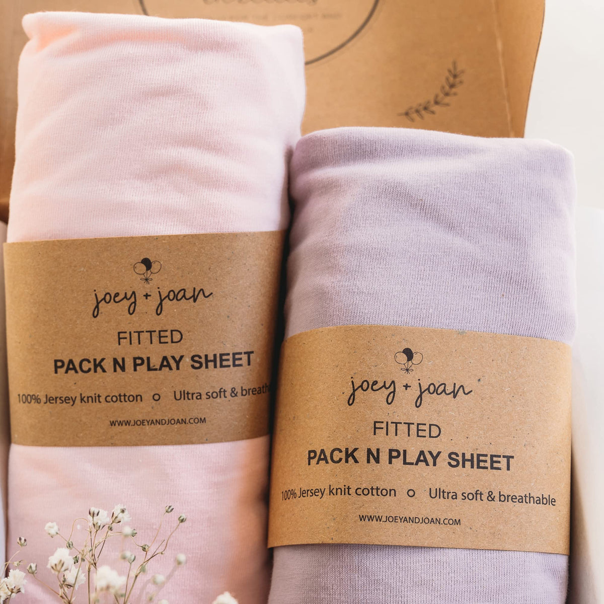 Joey + Joan pack and play sheets close-up of jersey cotton highlighting soft, gentle touch