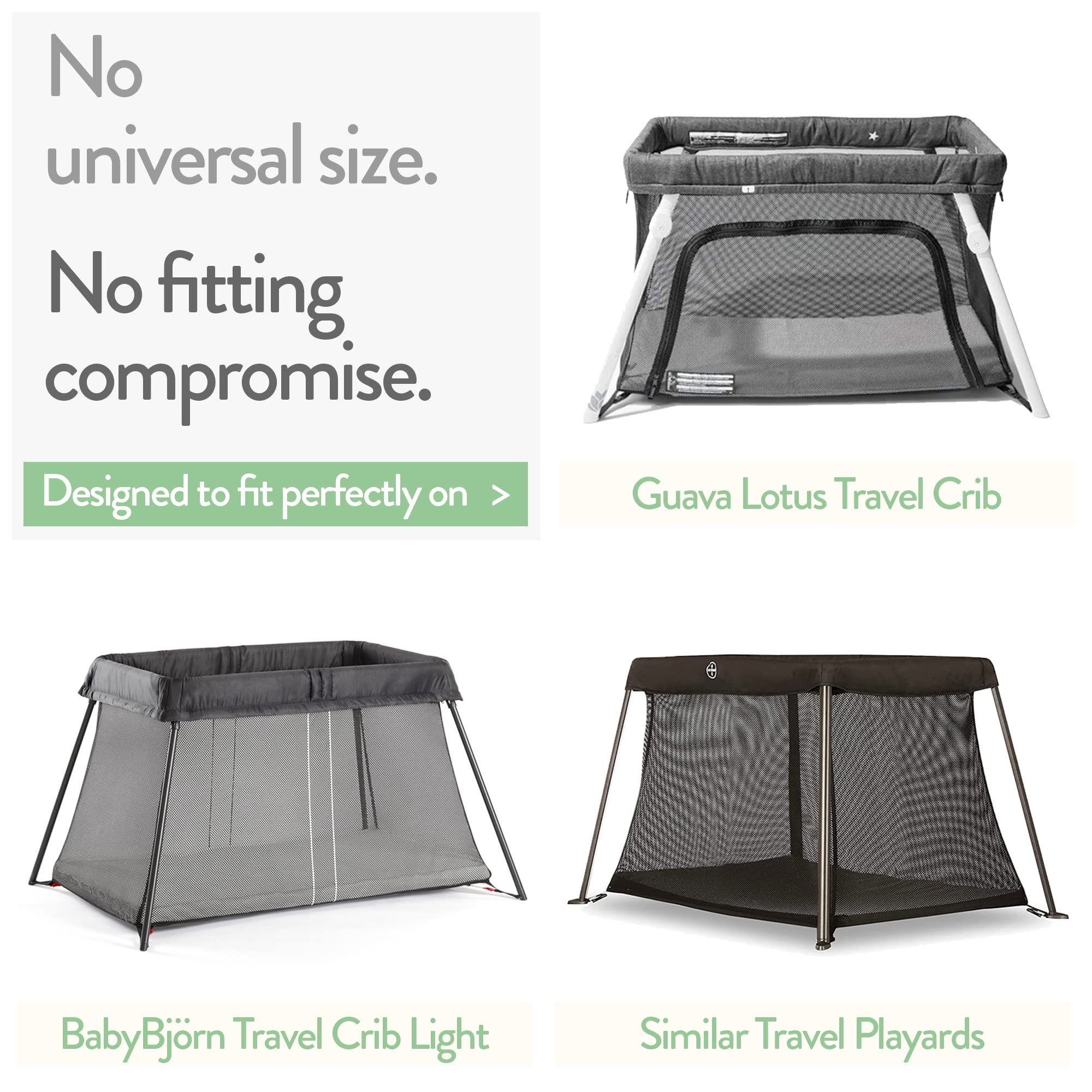 Joey + Joan sheet compatible with Baby Bjorn Light Travel Crib for snug fit.