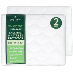 Joey + Joan waterproof bassinet pad cover for UPPABABY with snug, spill-protecting fit.