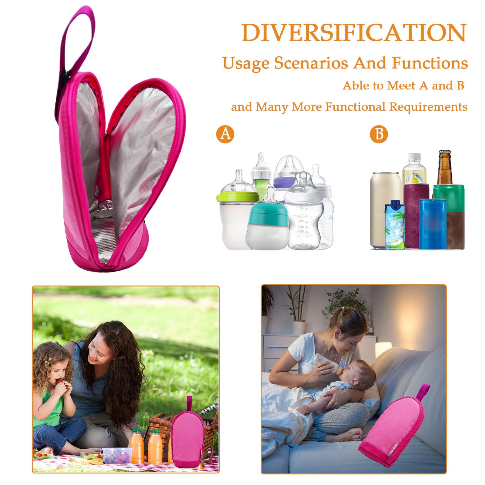 JOFOL BABE side-zip opening scene enables quick bottle loading and feeding.