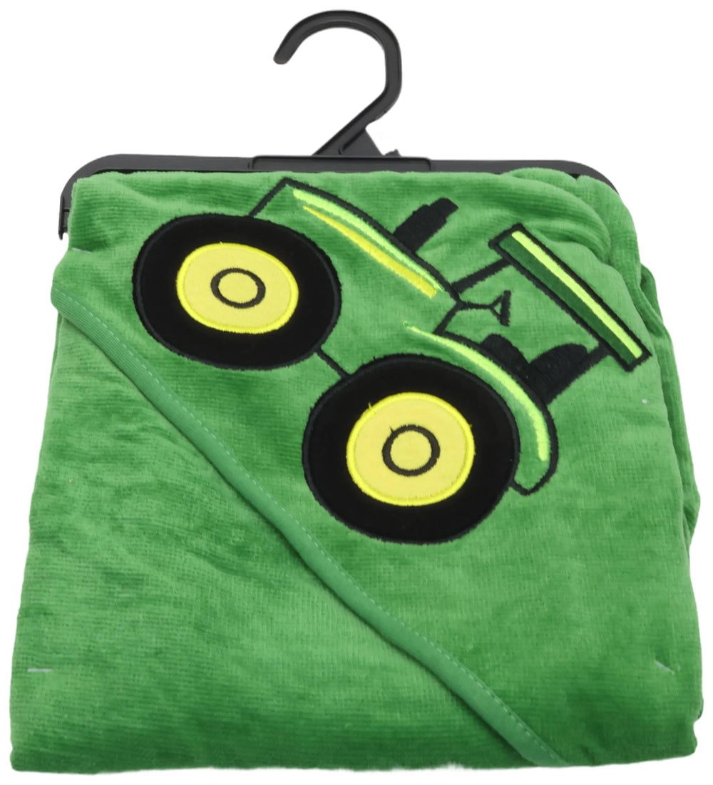 John Deere towel close-up shows plush texture ideal for delicate skin.