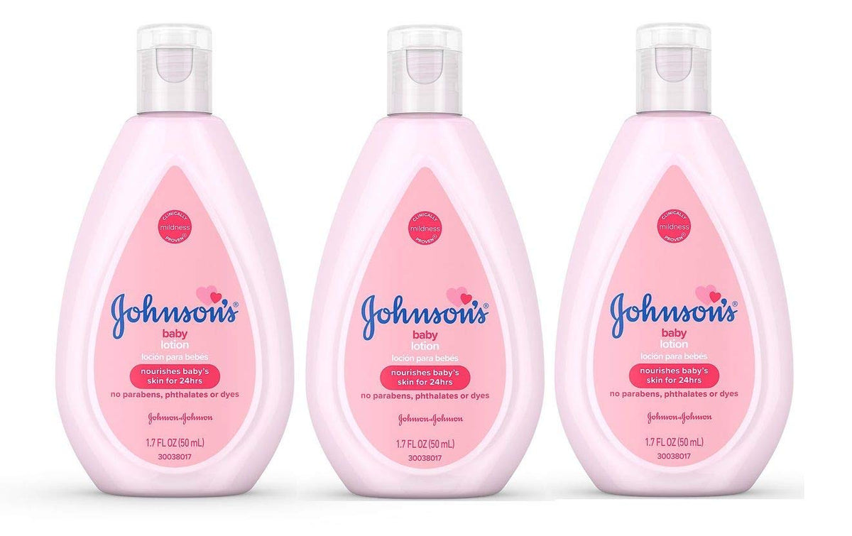 Johnson's Baby Lotion travel bottle after bath for delicate skin hydration.