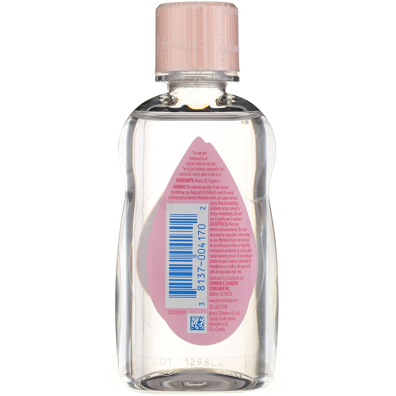 Johnson & Johnson Baby Oil bottle pour shows easy, mess-free application.