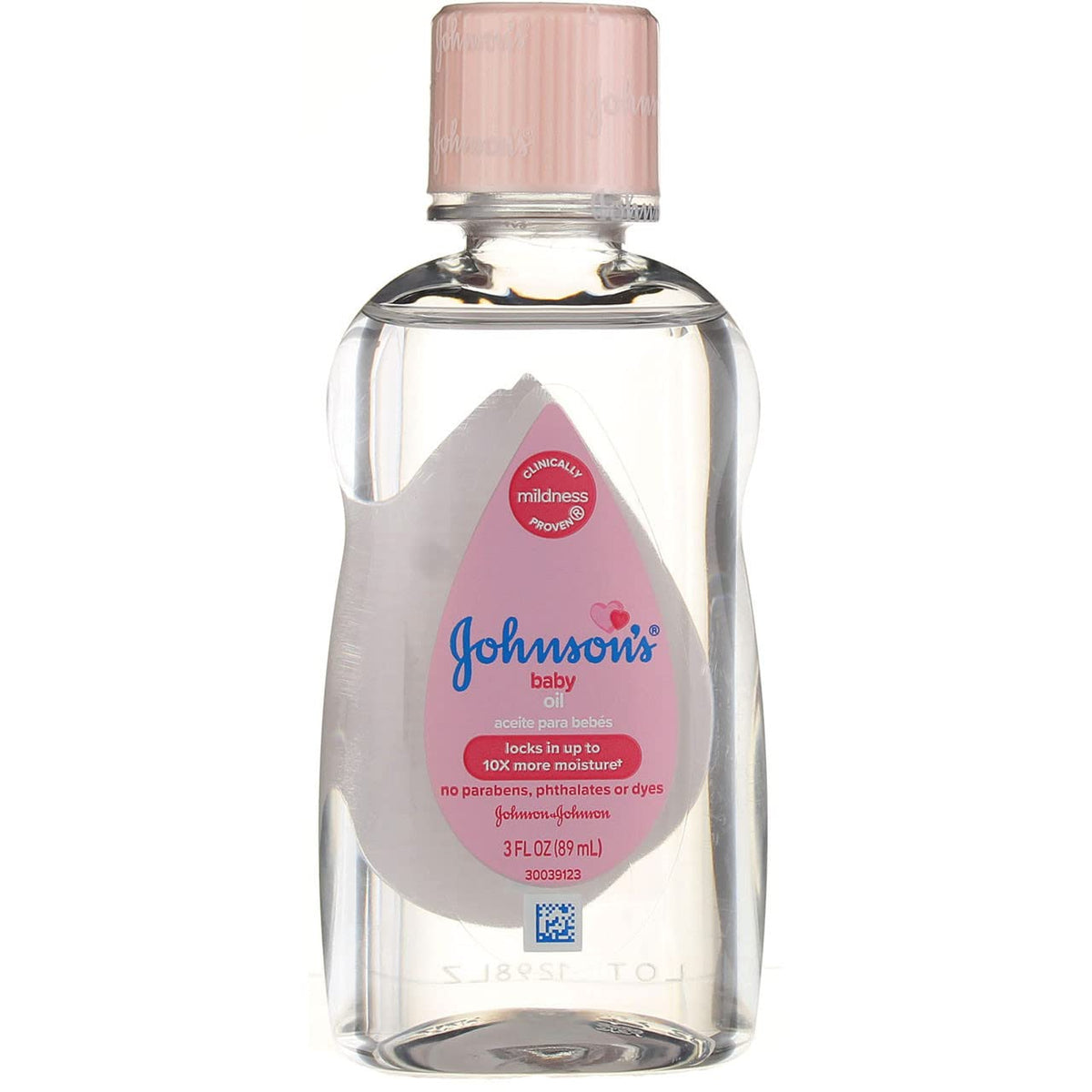 Johnson & Johnson Baby Oil bottle illustrates gentle moisture for baby skin.