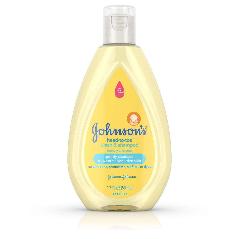 Johnson & Johnson head-to-toe tearless baby wash bottle pour for gentle cleansing during bath
