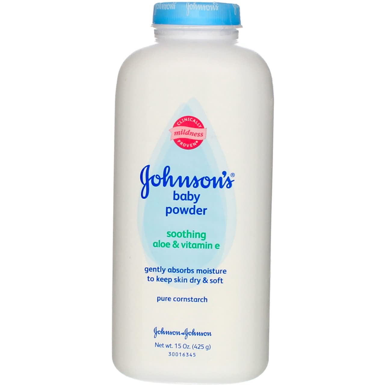 Johnson's Aloe and Vitamin E baby powder pack 3 view shows convenient multipack