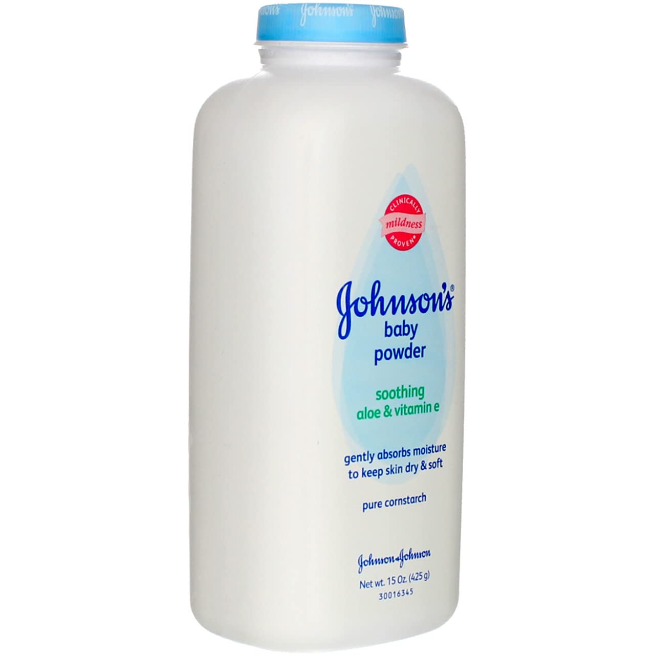 Johnson's Aloe and Vitamin E baby powder pour into hand demonstrates controlled application